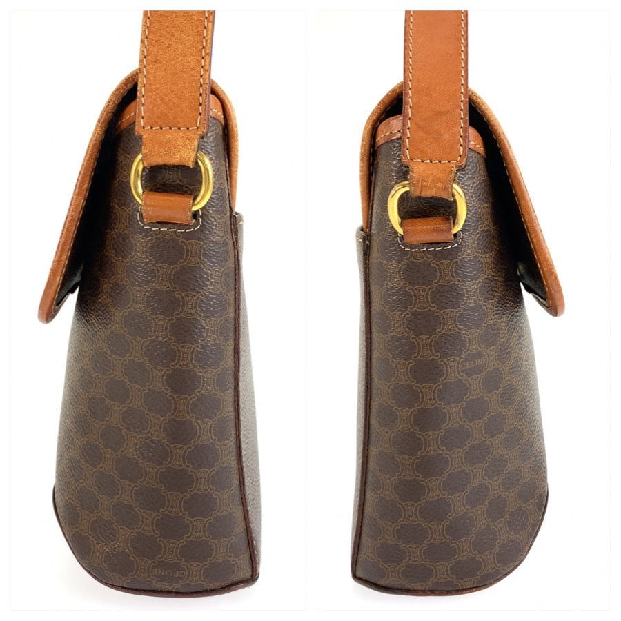 CELINE セリーヌ ヴィンテージ マカダム ブラウン ゴールド金具 PVC / レザー M95 ショルダーバッグ ポシェット レディース AB20