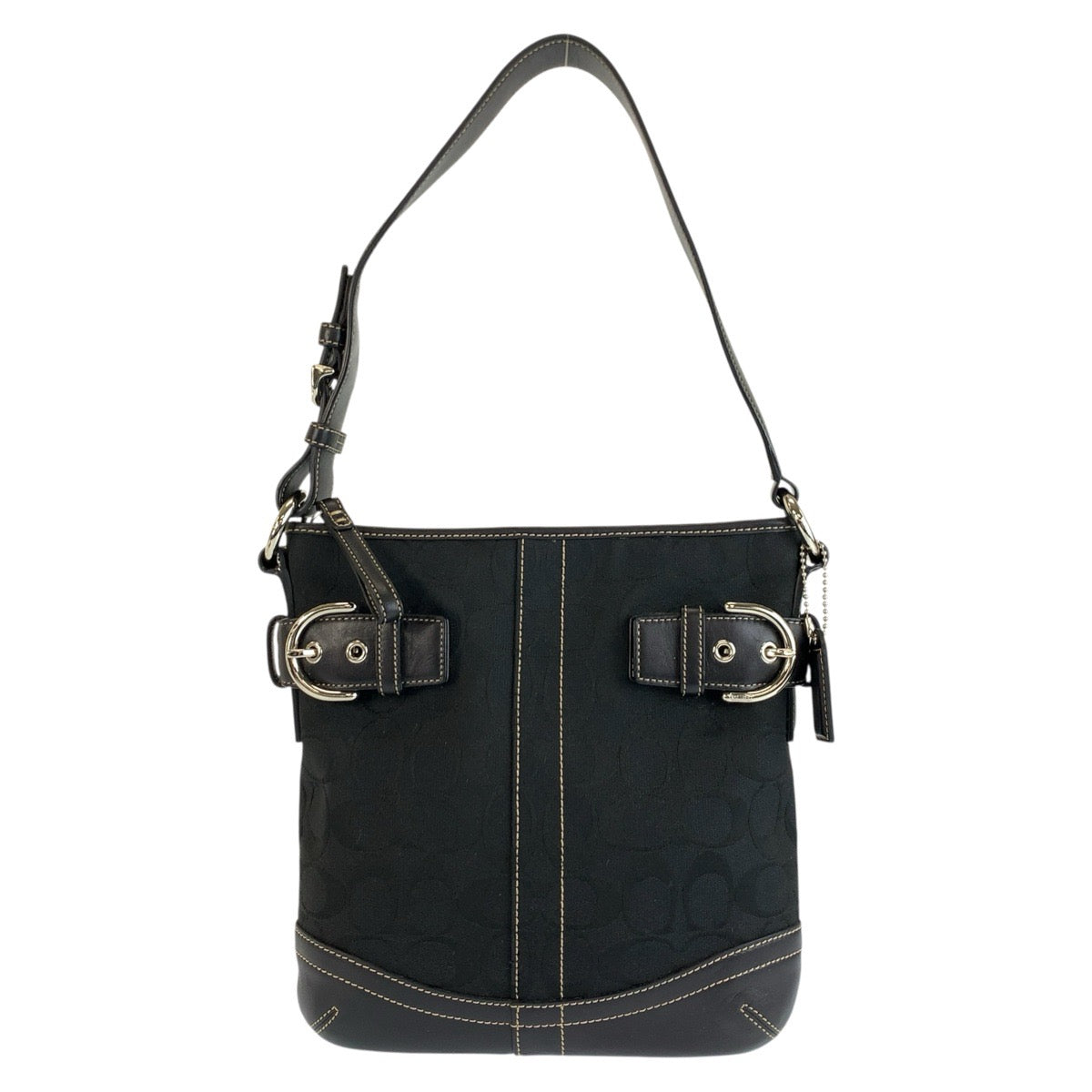 COACH コーチ シグネチャー スモール ソフトダッフル ブラック 黒 シルバー金具 キャンバス / レザー A06M-3577 ショルダーバッグ レディース ABP10