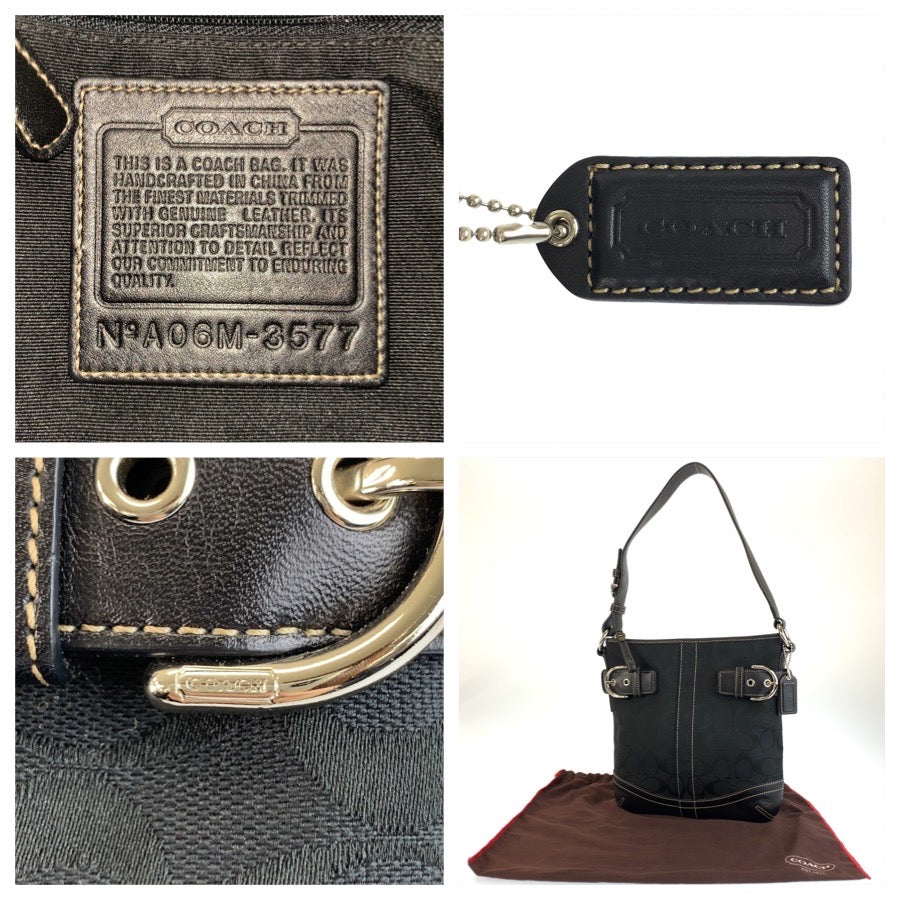 COACH コーチ シグネチャー スモール ソフトダッフル ブラック 黒 シルバー金具 キャンバス / レザー A06M-3577 ショルダーバッグ レディース ABP10