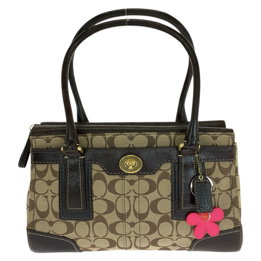 COACH コーチ シグネチャー ダークブラウン ベージュ キャンバス / レザー 11062 トートバッグ ハンドバッグ レディース ABP10