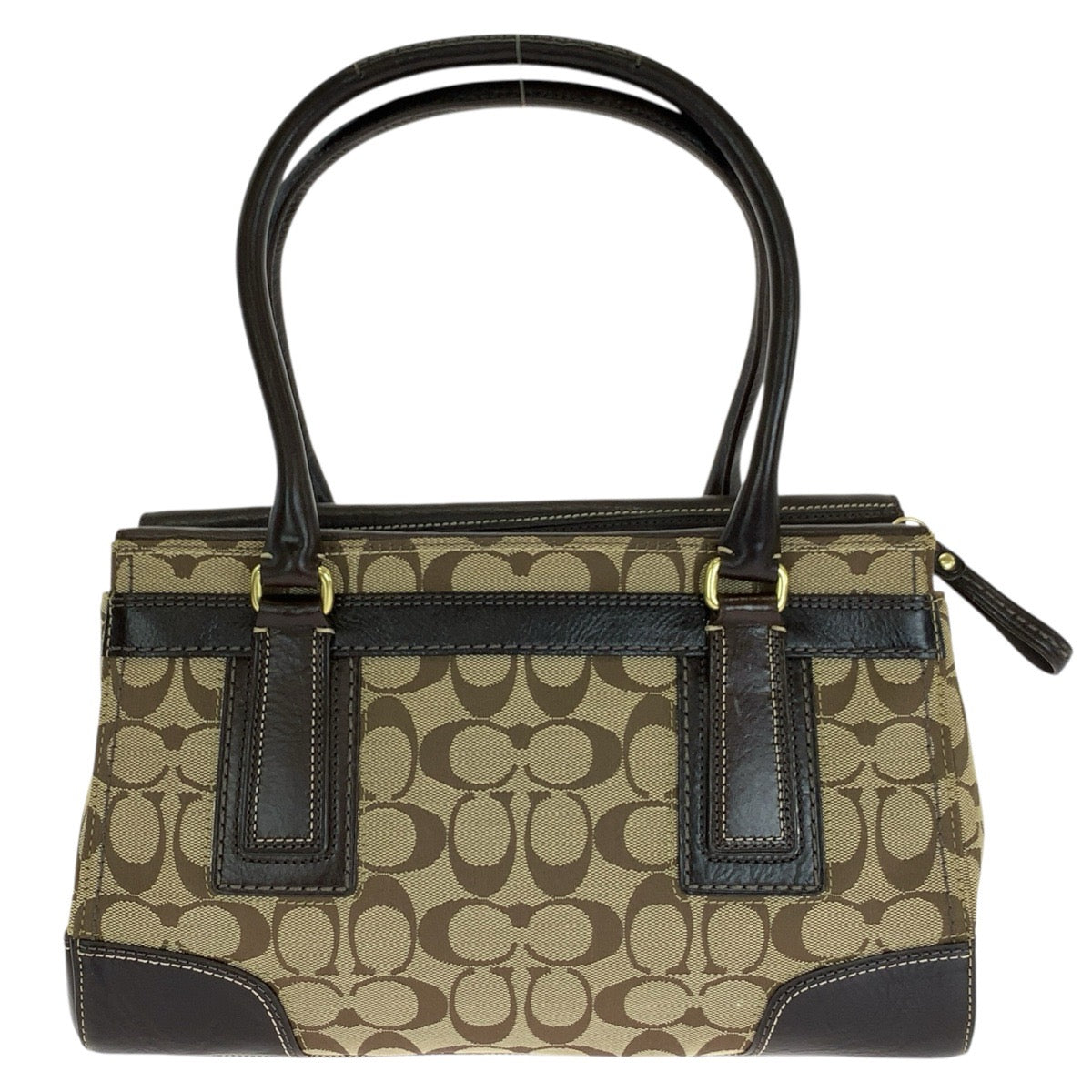 COACH コーチ シグネチャー ダークブラウン ベージュ キャンバス / レザー 11062 トートバッグ ハンドバッグ レディース ABP10