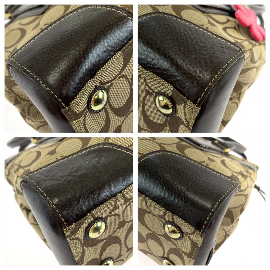 COACH コーチ シグネチャー ダークブラウン ベージュ キャンバス / レザー 11062 トートバッグ ハンドバッグ レディース ABP10