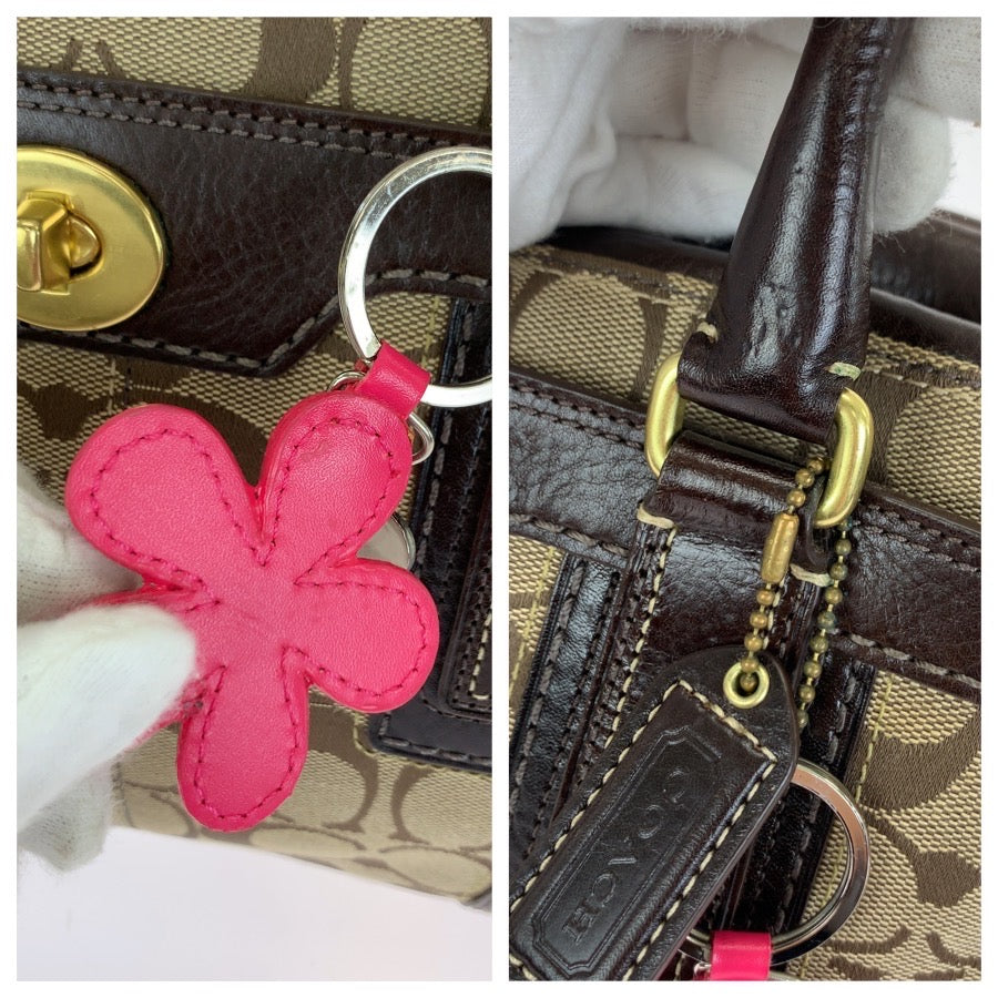 COACH コーチ シグネチャー ダークブラウン ベージュ キャンバス / レザー 11062 トートバッグ ハンドバッグ レディース ABP10