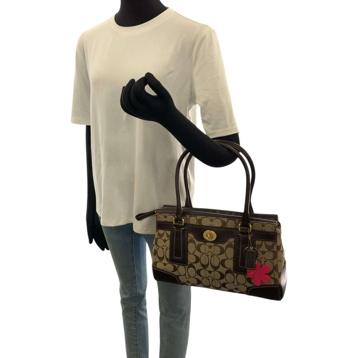 COACH コーチ シグネチャー ダークブラウン ベージュ キャンバス / レザー 11062 トートバッグ ハンドバッグ レディース ABP10