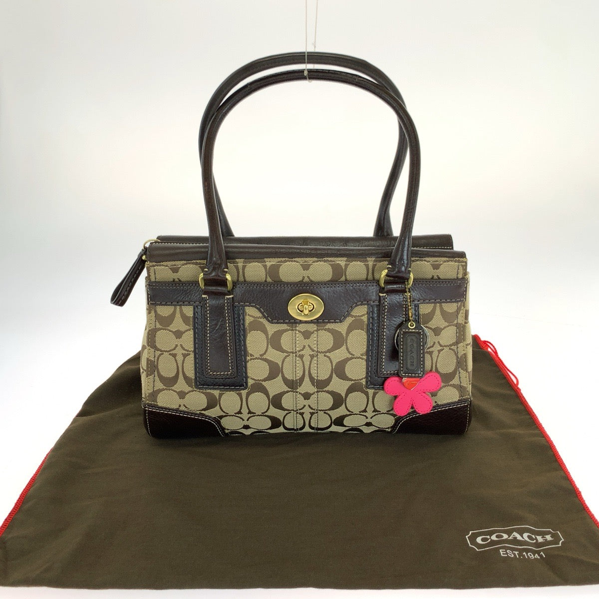 COACH コーチ シグネチャー ダークブラウン ベージュ キャンバス / レザー 11062 トートバッグ ハンドバッグ レディース ABP10