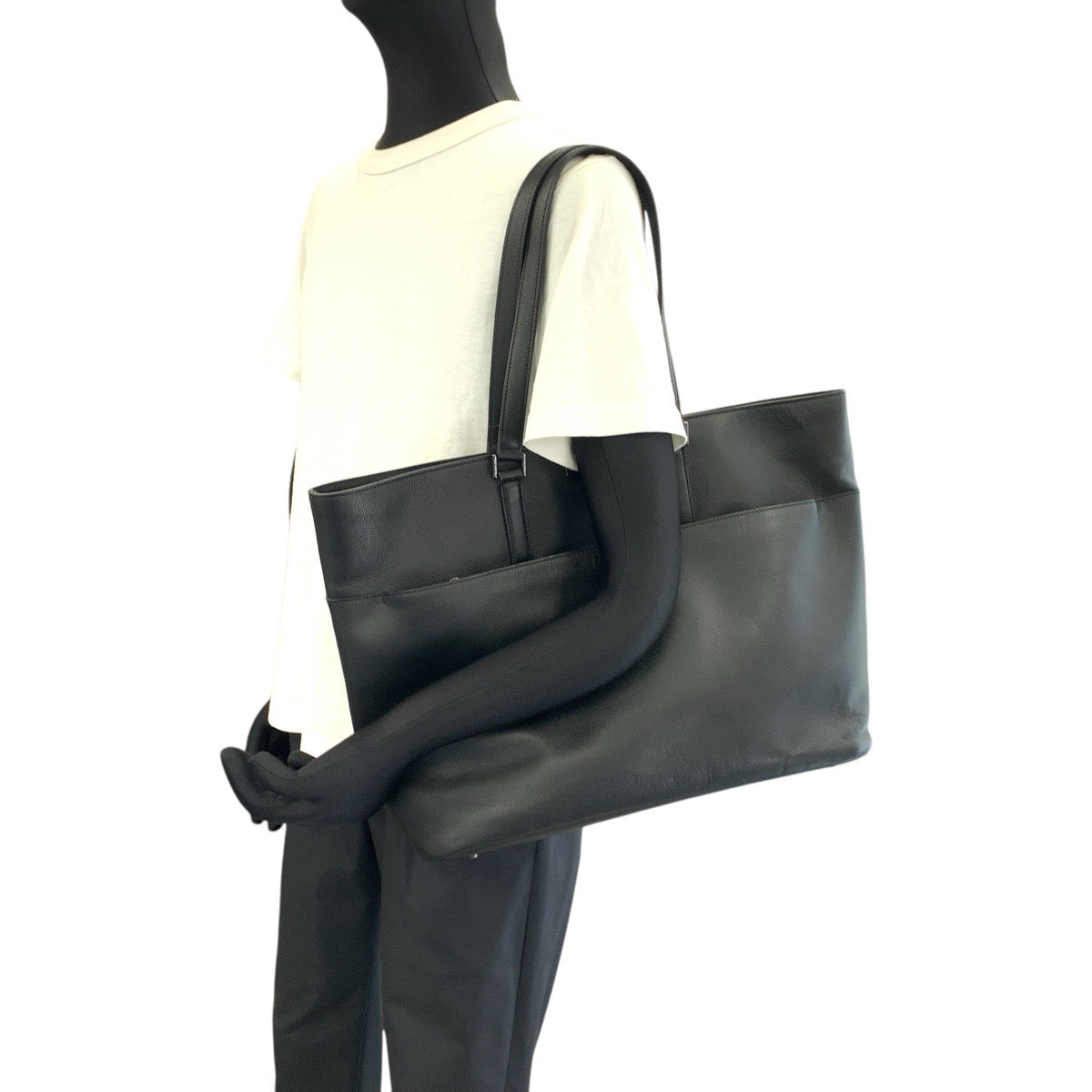 BLACK LABELCRESTBRIDGE ブラックレーベル クレストブリッジ ブラック 黒 シルバー金具 レザー トートバッグ ショルダーバッグ メンズ AB18
