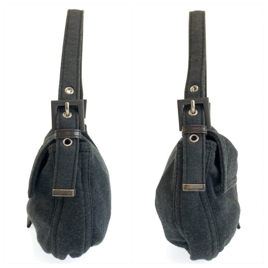FENDI フェンディ マンマバケット グレー シルバー金具 コットン 2321 26424 099 ショルダーバッグ ハンドバッグ レディース B54