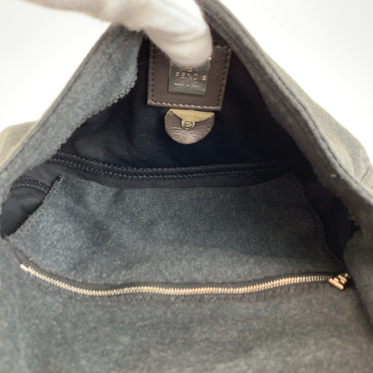 FENDI フェンディ マンマバケット グレー シルバー金具 コットン 2321 26424 099 ショルダーバッグ ハンドバッグ レディース B54