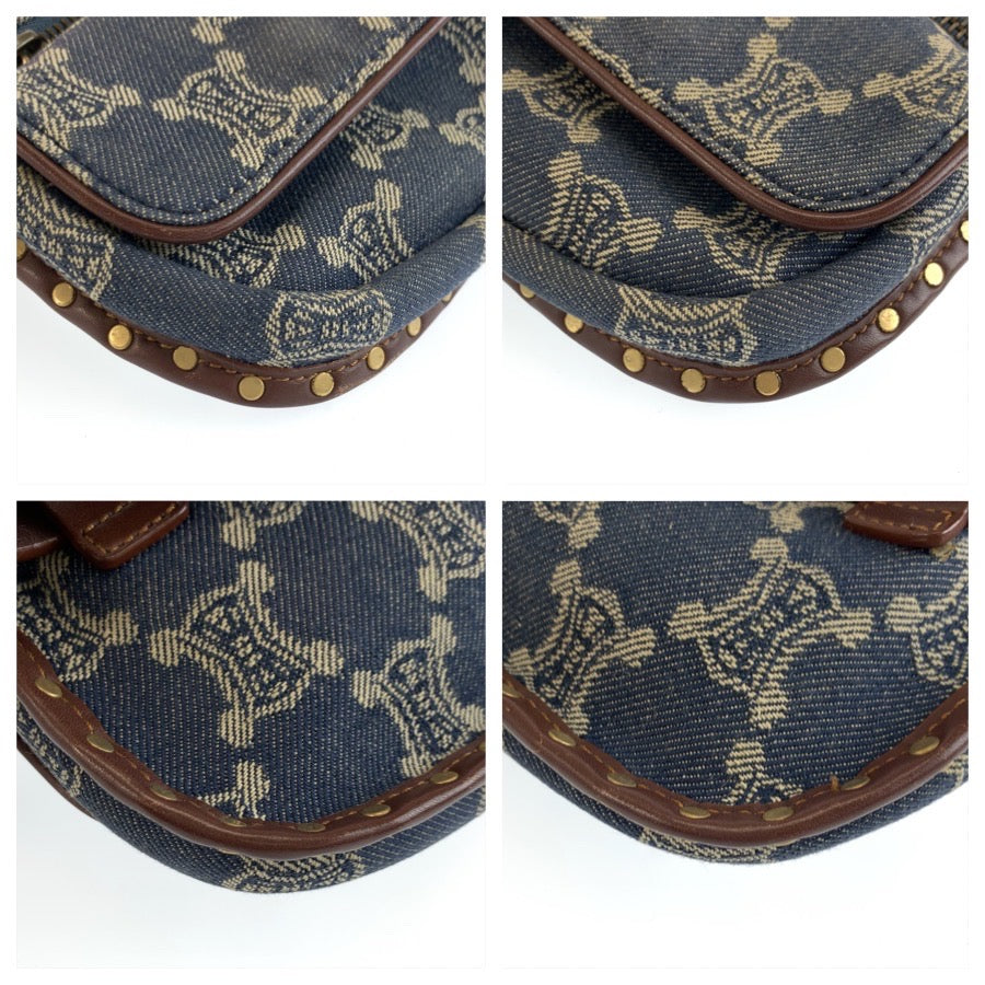 CELINE セリーヌ ヴィンテージ パリマカダム ブルー ブラウン ゴールド金具 デニム / レザー ボディバッグ ウエストポーチ レディース ABP70