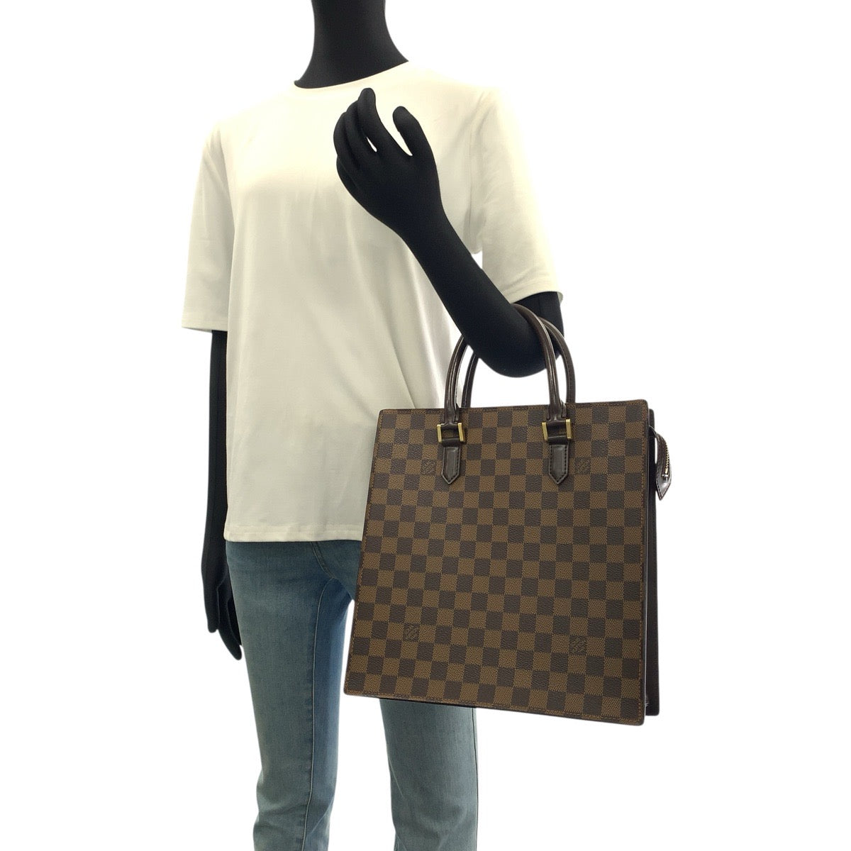 LOUIS VUITTON ルイヴィトン ダミエ ヴェニスPM ブラウン ゴールド金具 PVC / レザー N51145 トートバッグ ハンドバッグ レディース ABP90