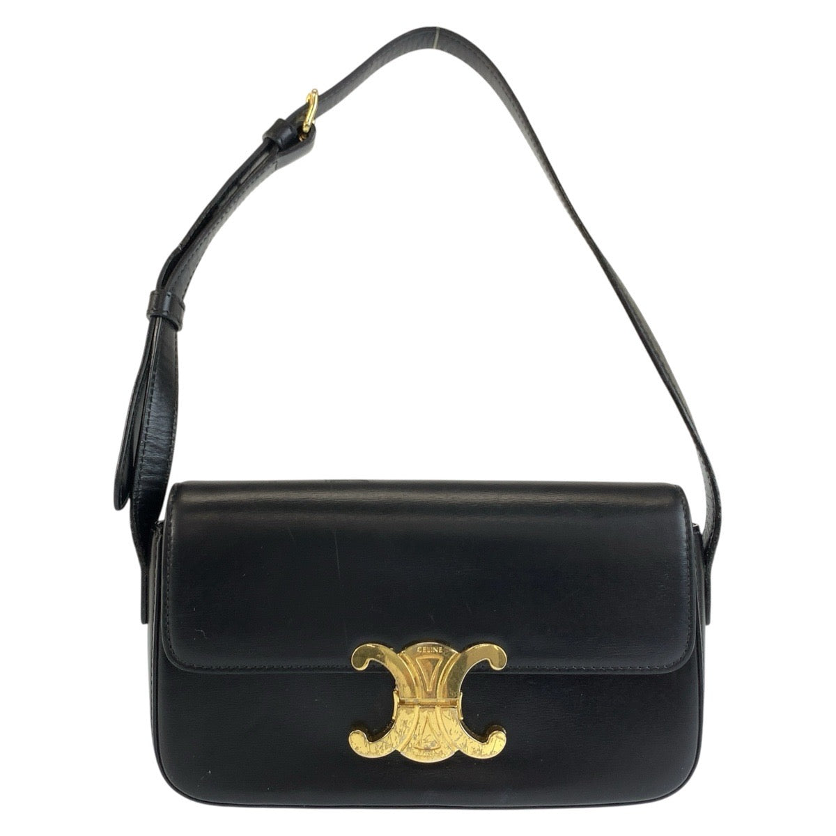 CELINE セリーヌ トリオンフ クロード ブラック 黒 ゴールド金具 レザー ショルダーバッグ ハンドバッグ レディース B52