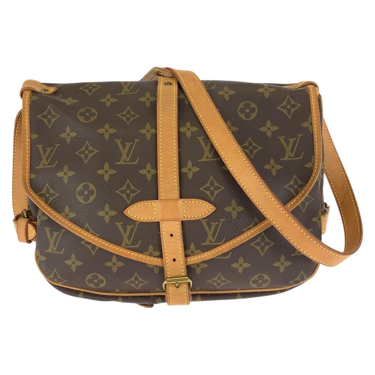 LOUIS VUITTON ルイヴィトン モノグラム ソミュール 30 ブラウン ゴールド金具 PVC / レザー M42256 ショルダーバッグ メッセンジャーバッグ レディース AB73