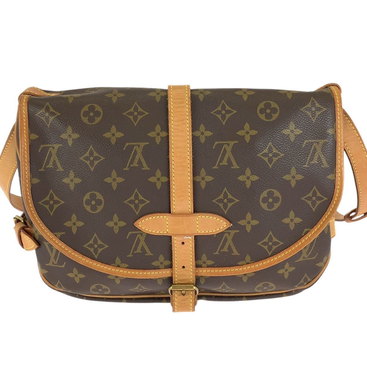 LOUIS VUITTON ルイヴィトン モノグラム ソミュール 30 ブラウン ゴールド金具 PVC / レザー M42256 ショルダーバッグ メッセンジャーバッグ レディース AB73