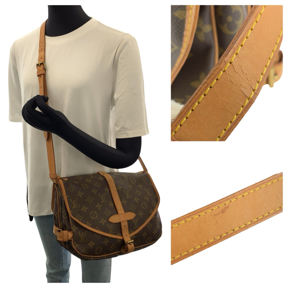 LOUIS VUITTON ルイヴィトン モノグラム ソミュール 30 ブラウン ゴールド金具 PVC / レザー M42256 ショルダーバッグ メッセンジャーバッグ レディース AB73
