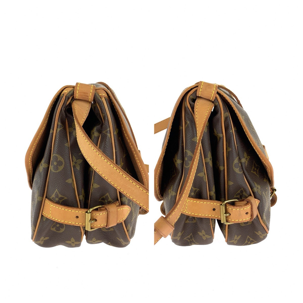 LOUIS VUITTON ルイヴィトン モノグラム ソミュール 30 ブラウン ゴールド金具 PVC / レザー M42256 ショルダーバッグ メッセンジャーバッグ レディース AB73