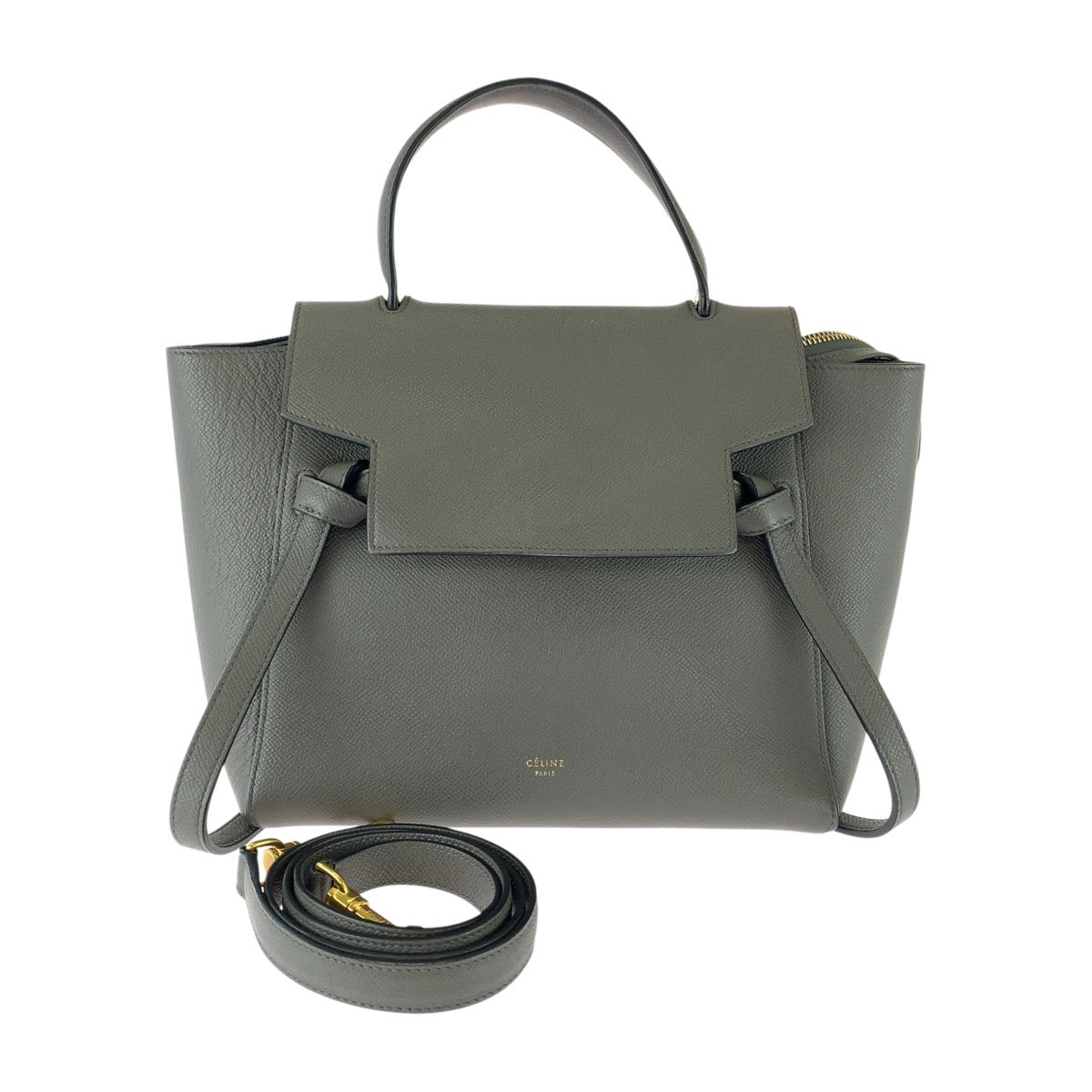 CELINE セリーヌ ベルトバッグ グレー ゴールド金具 レザー S-MP-31396 ハンドバッグ ショルダーバッグ 2WAY レディース ABP103