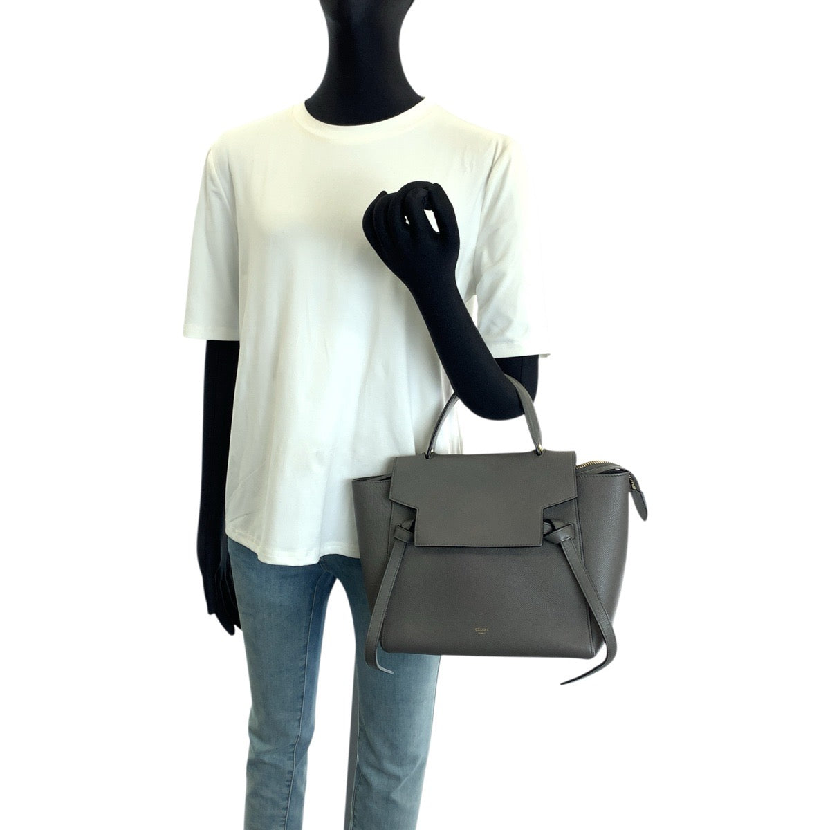 CELINE セリーヌ ベルトバッグ グレー ゴールド金具 レザー S-MP-31396 ハンドバッグ ショルダーバッグ 2WAY レディース ABP103