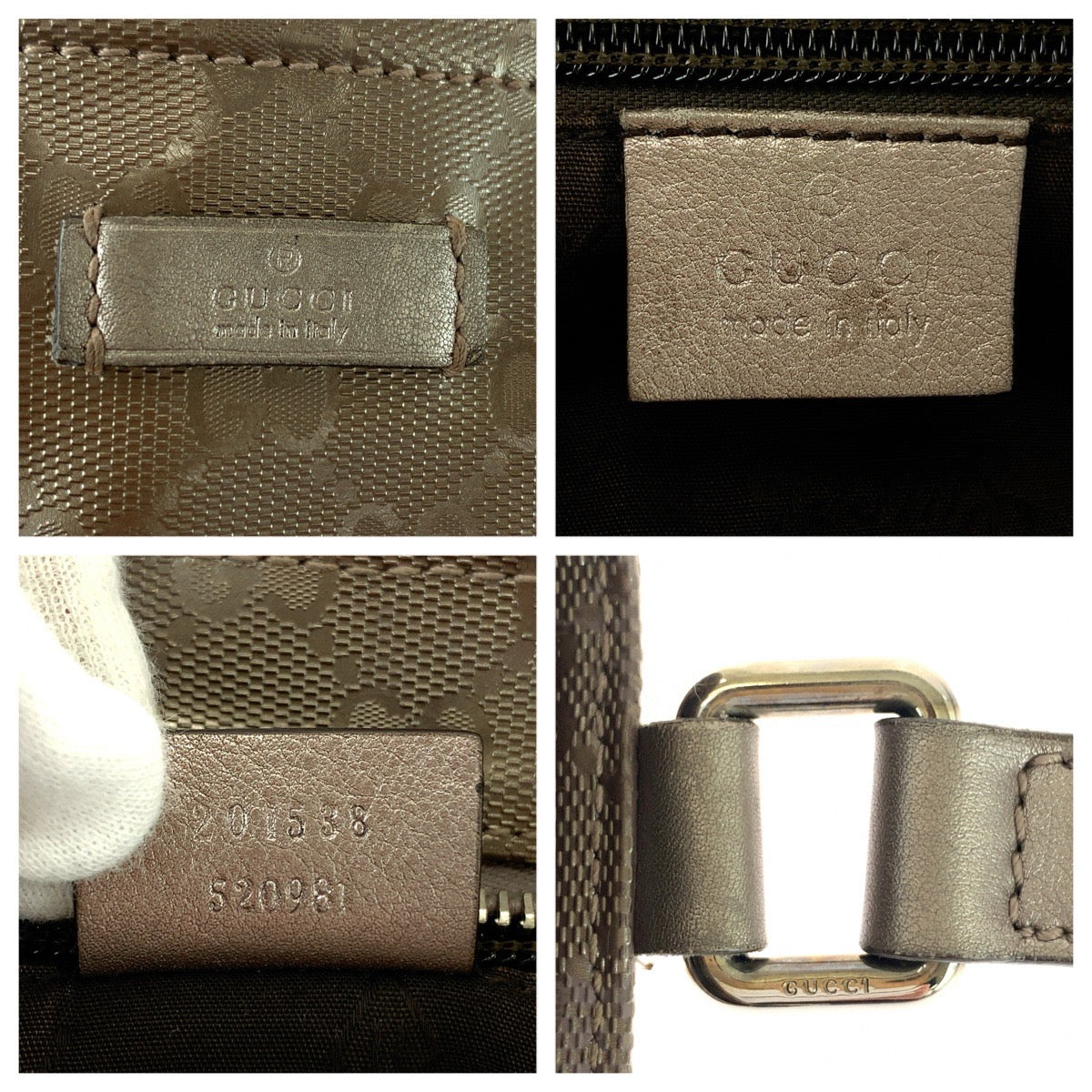 GUCCI グッチ GGインプリメ ベージュ メタリックベージュ シルバー金具 PVC 201538 ショルダーバッグ ポシェット レディース B45