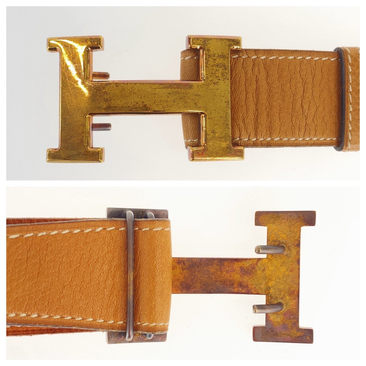 HERMES エルメス ヴィンテージ Hベルト コンスタンス ブラウン キャメル ゴールド金具 レザー ベルト Y刻印 レディース B33