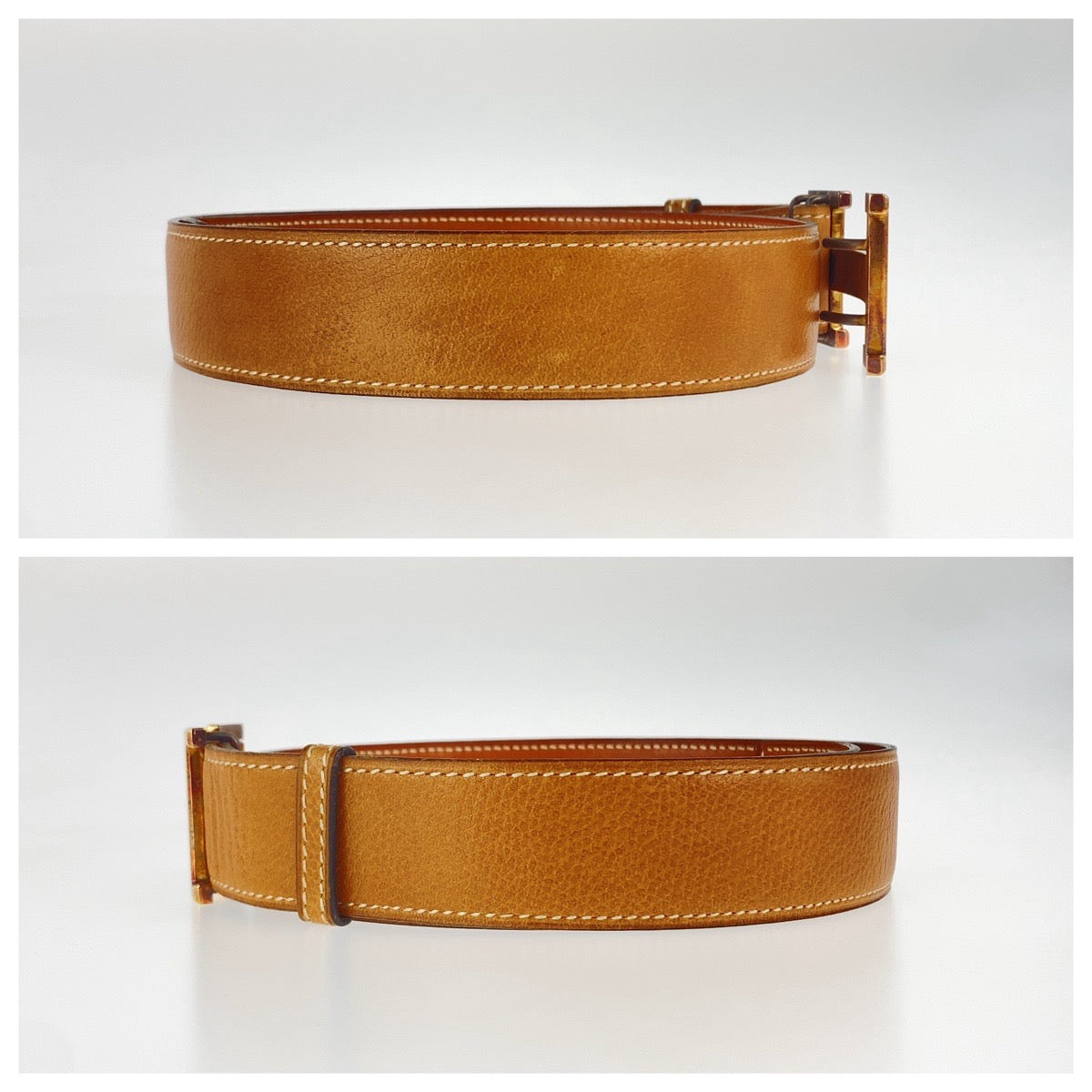 HERMES エルメス ヴィンテージ Hベルト コンスタンス ブラウン キャメル ゴールド金具 レザー ベルト Y刻印 レディース B33