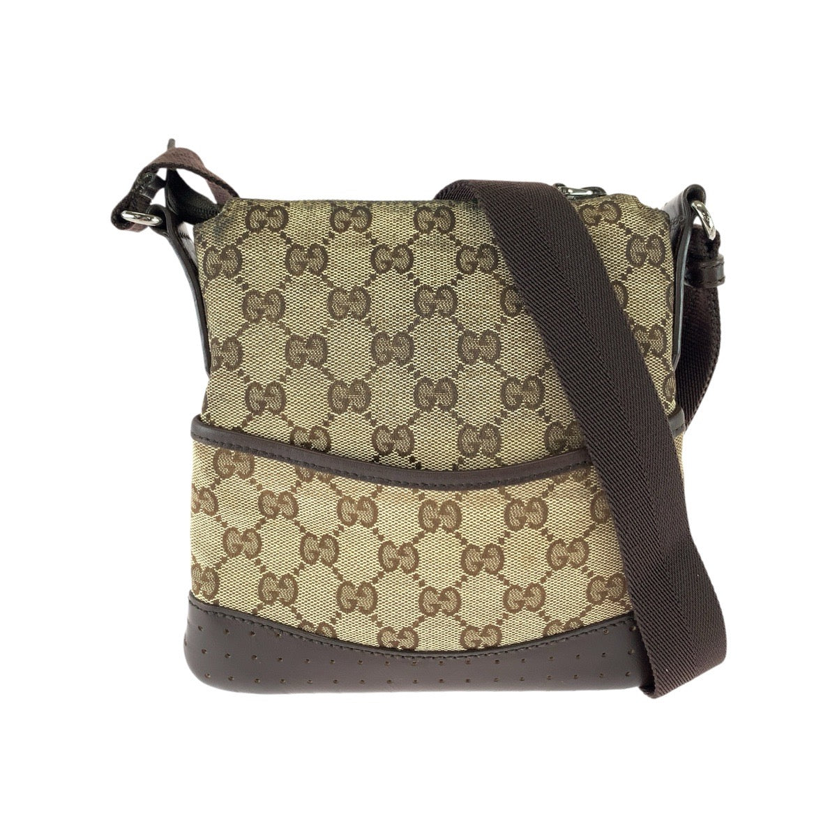 GUCCI グッチ ブラウン シルバー金具 GGキャンバス / レザー 147671 ショルダーバッグ ポシェット レディース B23