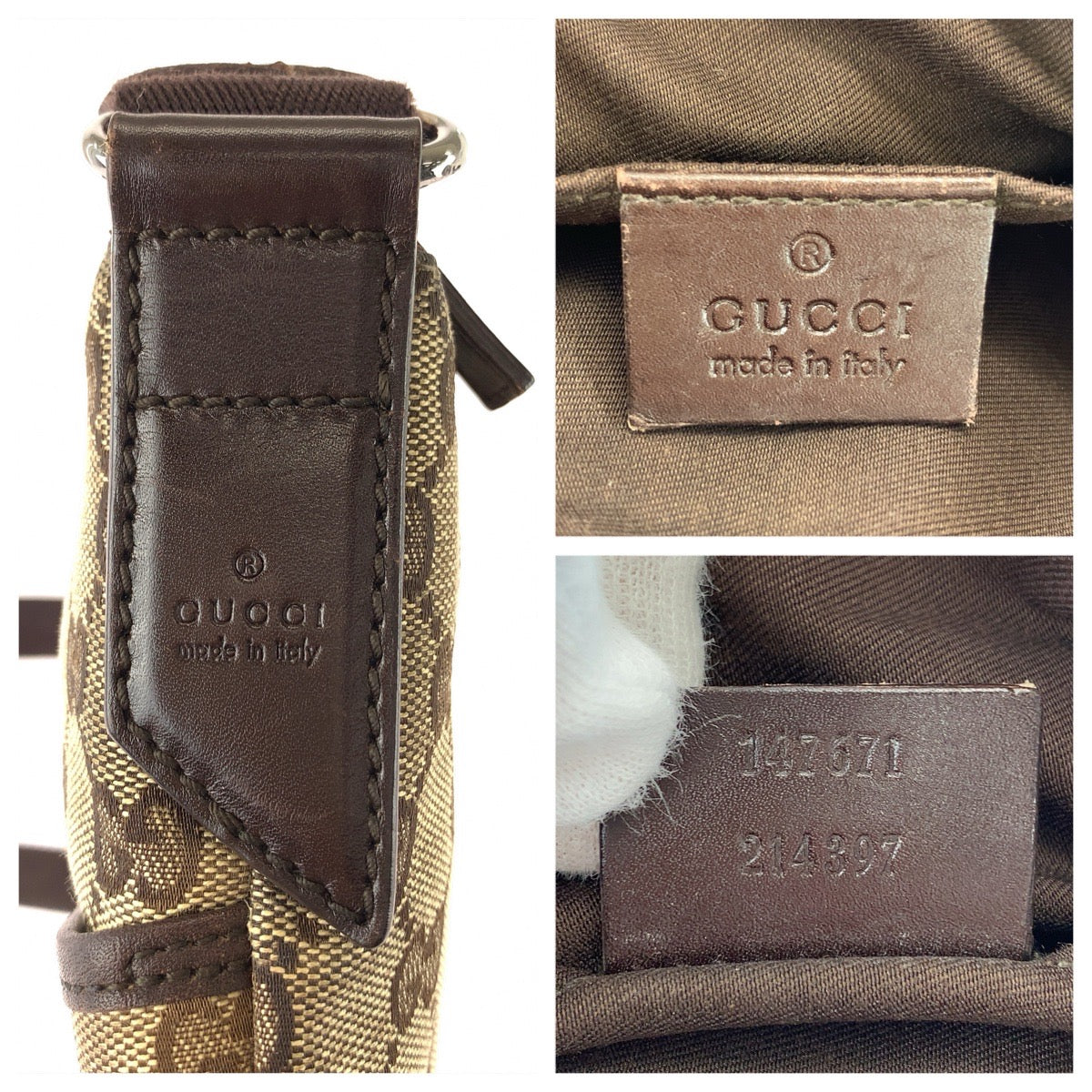 GUCCI グッチ ブラウン シルバー金具 GGキャンバス / レザー 147671 ショルダーバッグ ポシェット レディース B23