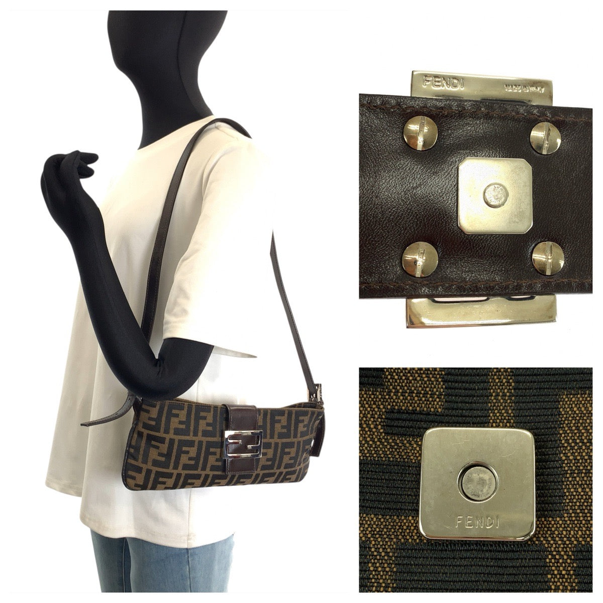 FENDI フェンディ ヴィンテージ ズッカ ブラウン シルバー金具 キャンバス / レザー 26685 ショルダーバッグ レディース ABP92