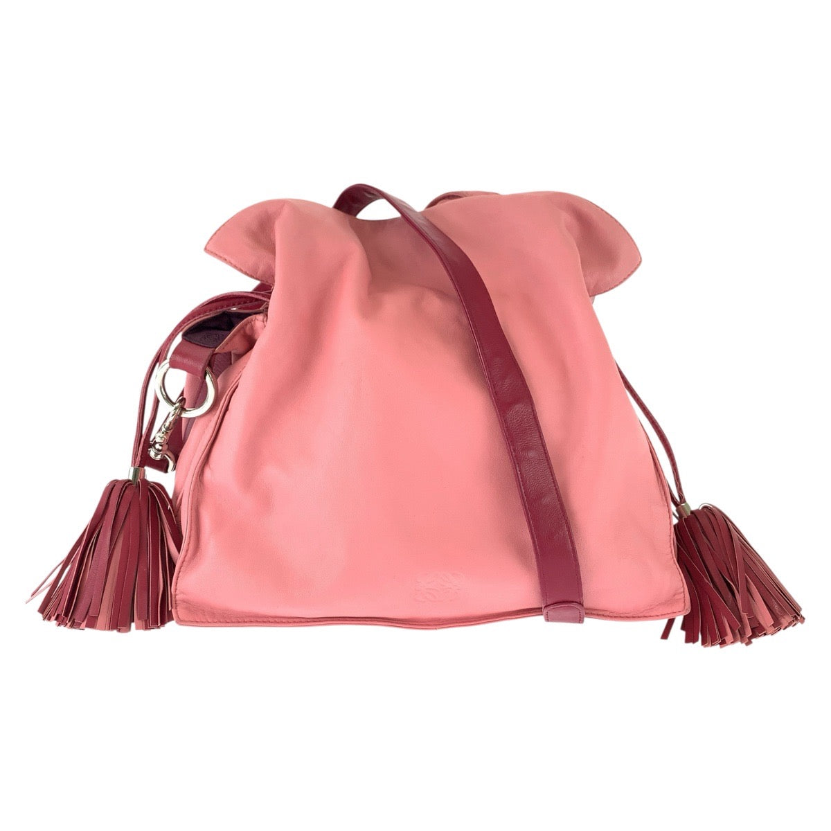 LOEWE ロエベ フラメンコ フリンジ ピンク ボルドー シルバー金具 レザー ショルダーバッグ メッセンジャーバッグ レディース AB53
