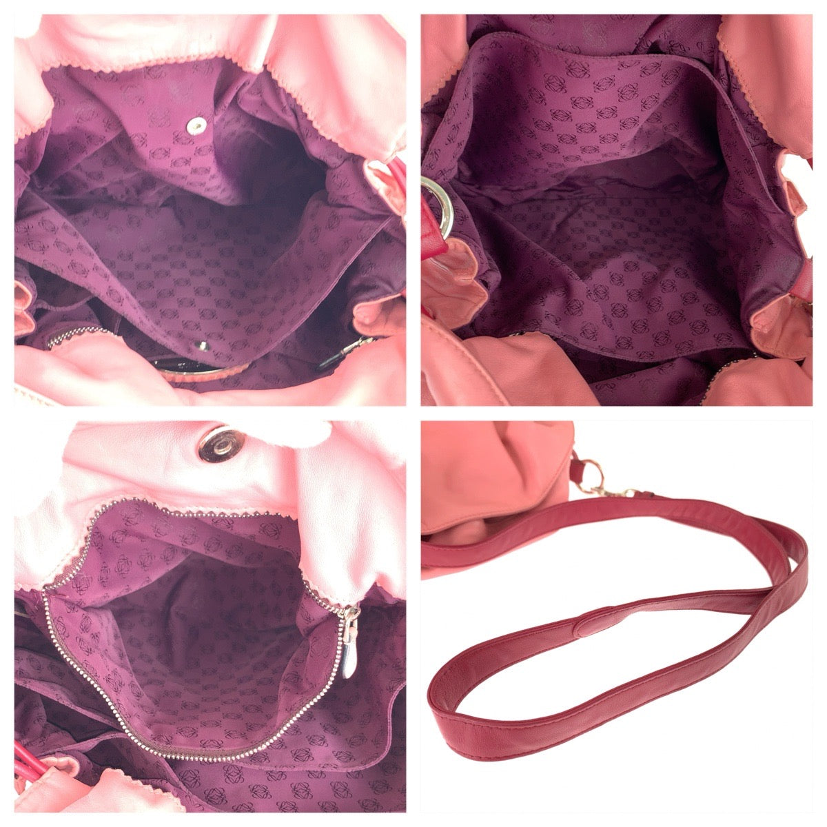 LOEWE ロエベ フラメンコ フリンジ ピンク ボルドー シルバー金具 レザー ショルダーバッグ メッセンジャーバッグ レディース AB53