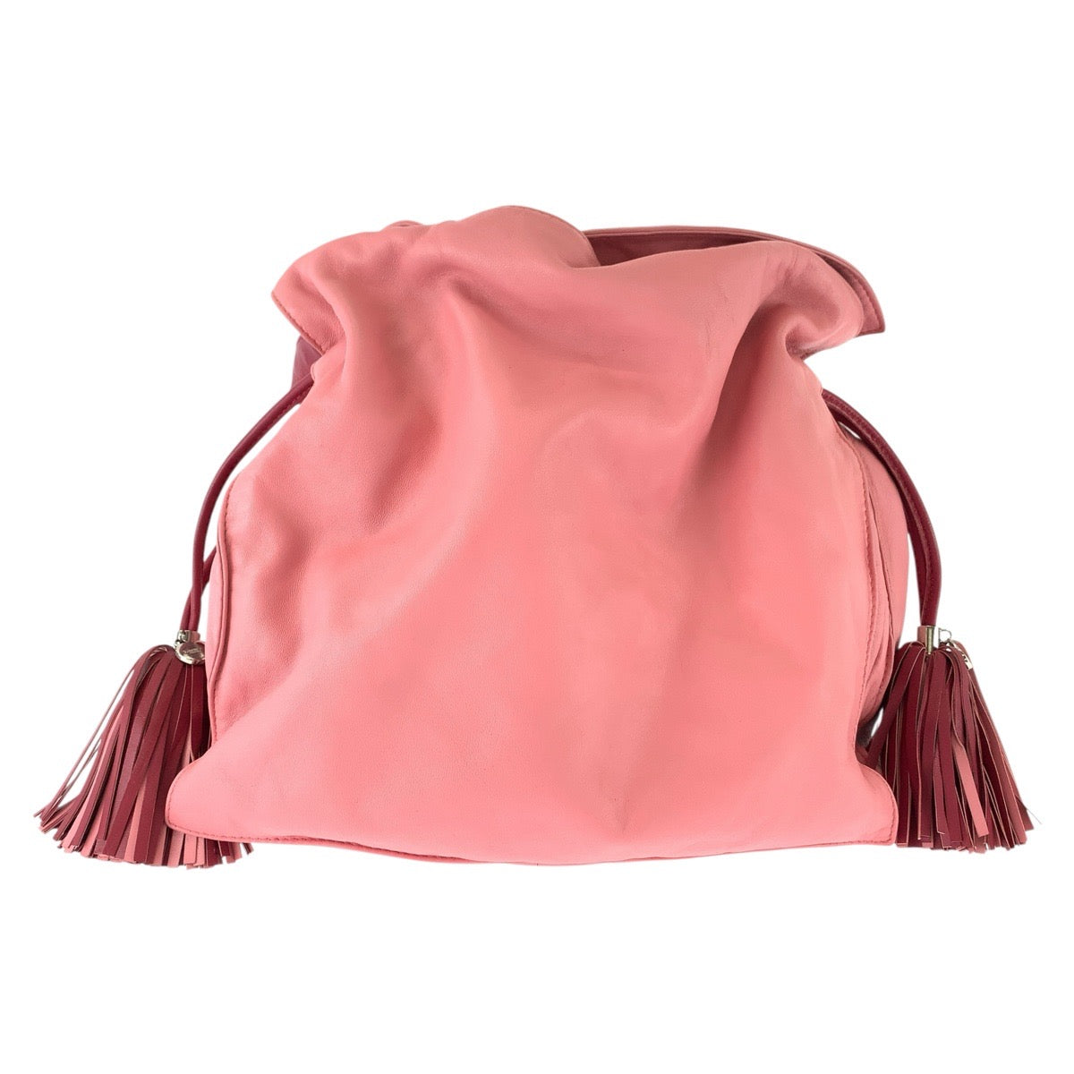 LOEWE ロエベ フラメンコ フリンジ ピンク ボルドー シルバー金具 レザー ショルダーバッグ メッセンジャーバッグ レディース AB53