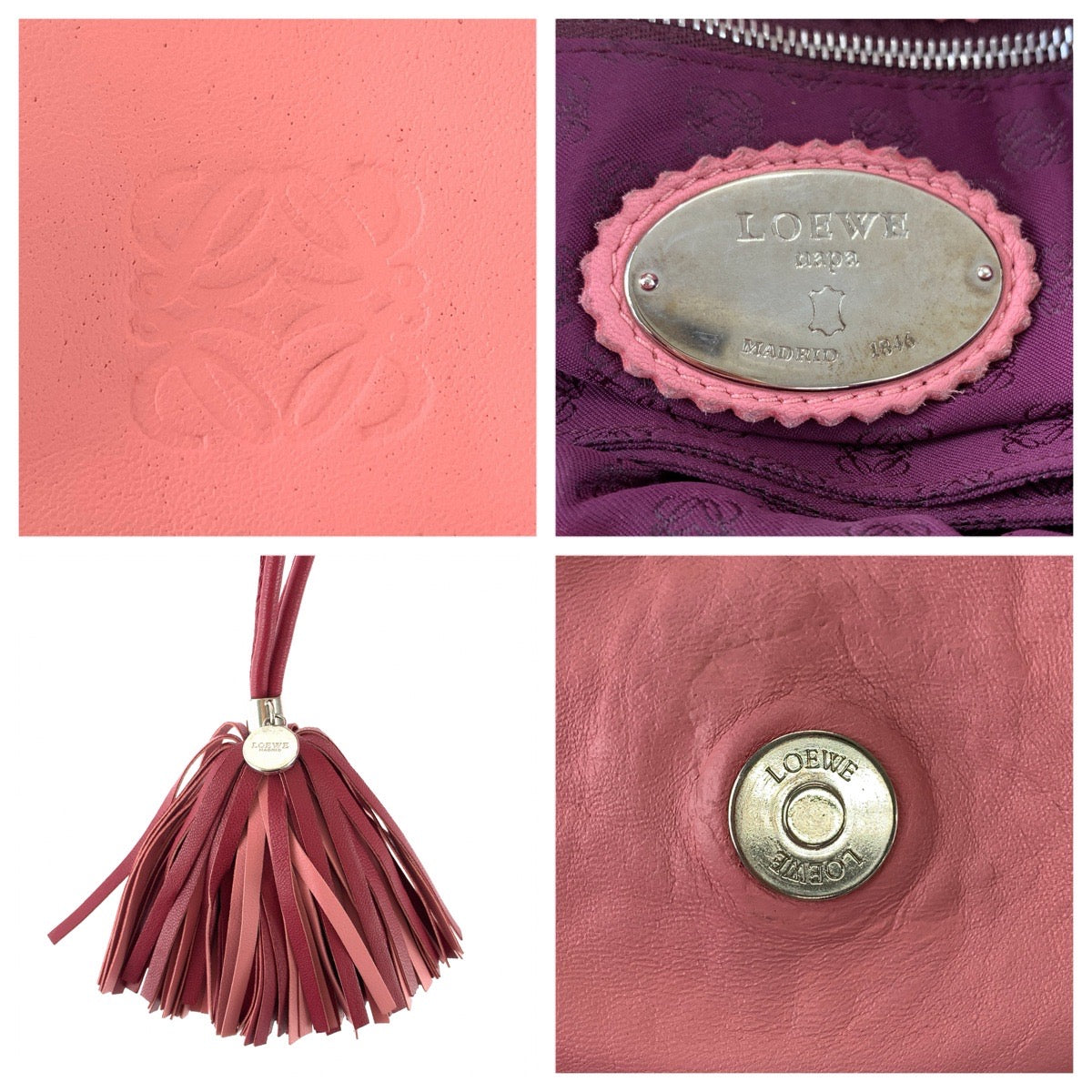 LOEWE ロエベ フラメンコ フリンジ ピンク ボルドー シルバー金具 レザー ショルダーバッグ メッセンジャーバッグ レディース AB53