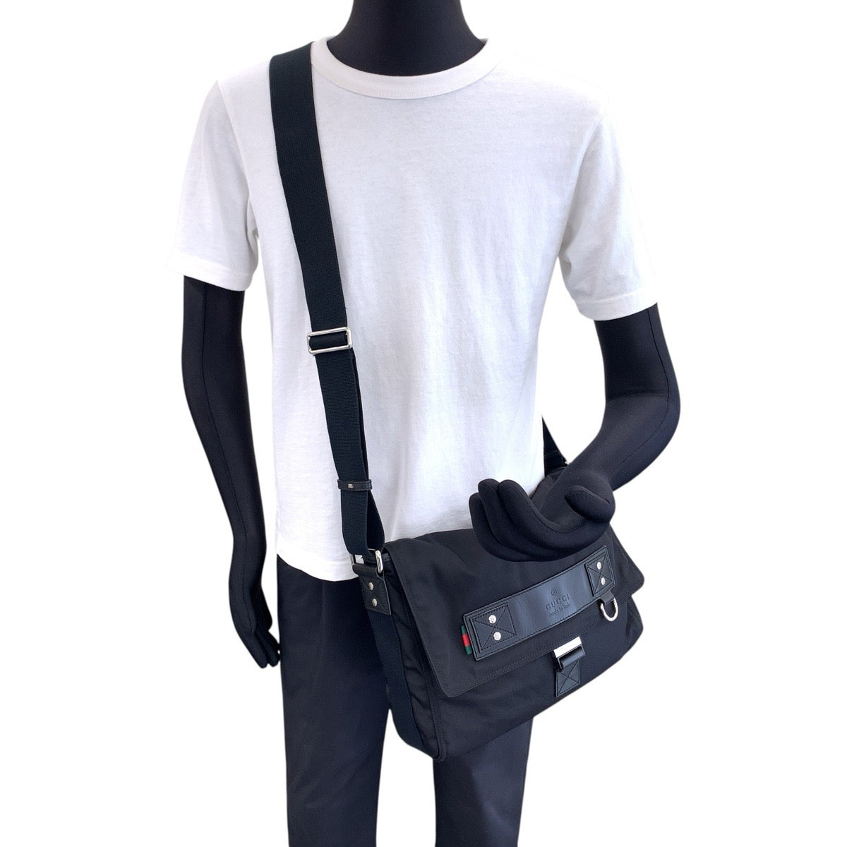 GUCCI グッチ シェリーライン ブラック 黒 シルバー金具 ナイロン / レザー 246067 ショルダーバッグ メッセンジャーバッグ メンズ AB46