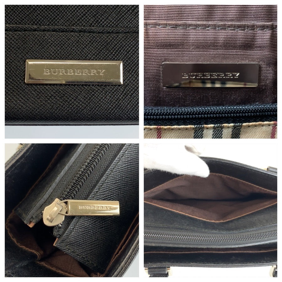 BURBERRY バーバリー 中チェック柄 ブラック 黒 シルバー金具 レザー トートバッグ ショルダーバッグ レディース AB34