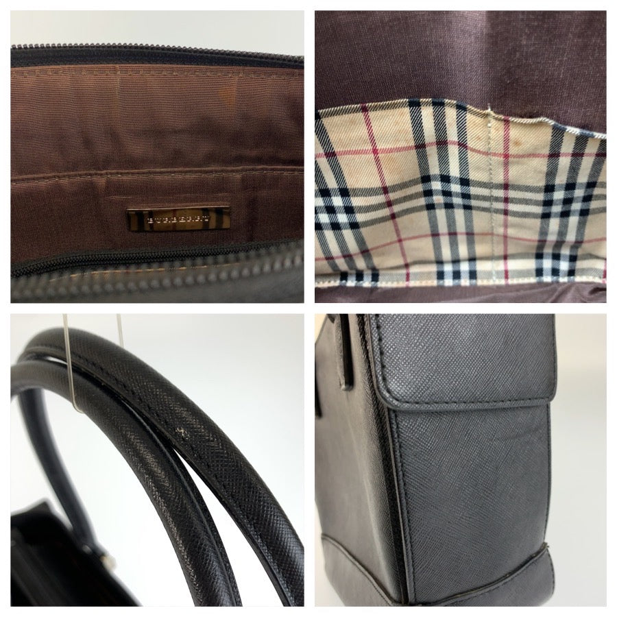 BURBERRY バーバリー 中チェック柄 ブラック 黒 シルバー金具 レザー トートバッグ ショルダーバッグ レディース AB34