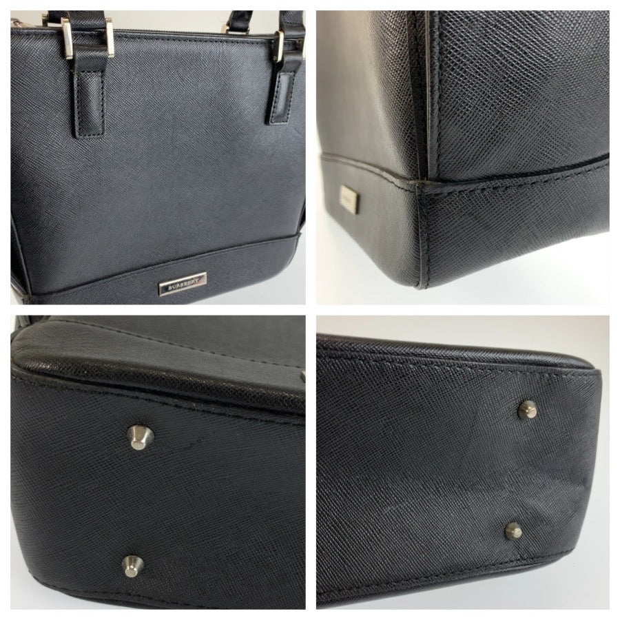 BURBERRY バーバリー 中チェック柄 ブラック 黒 シルバー金具 レザー トートバッグ ショルダーバッグ レディース AB34