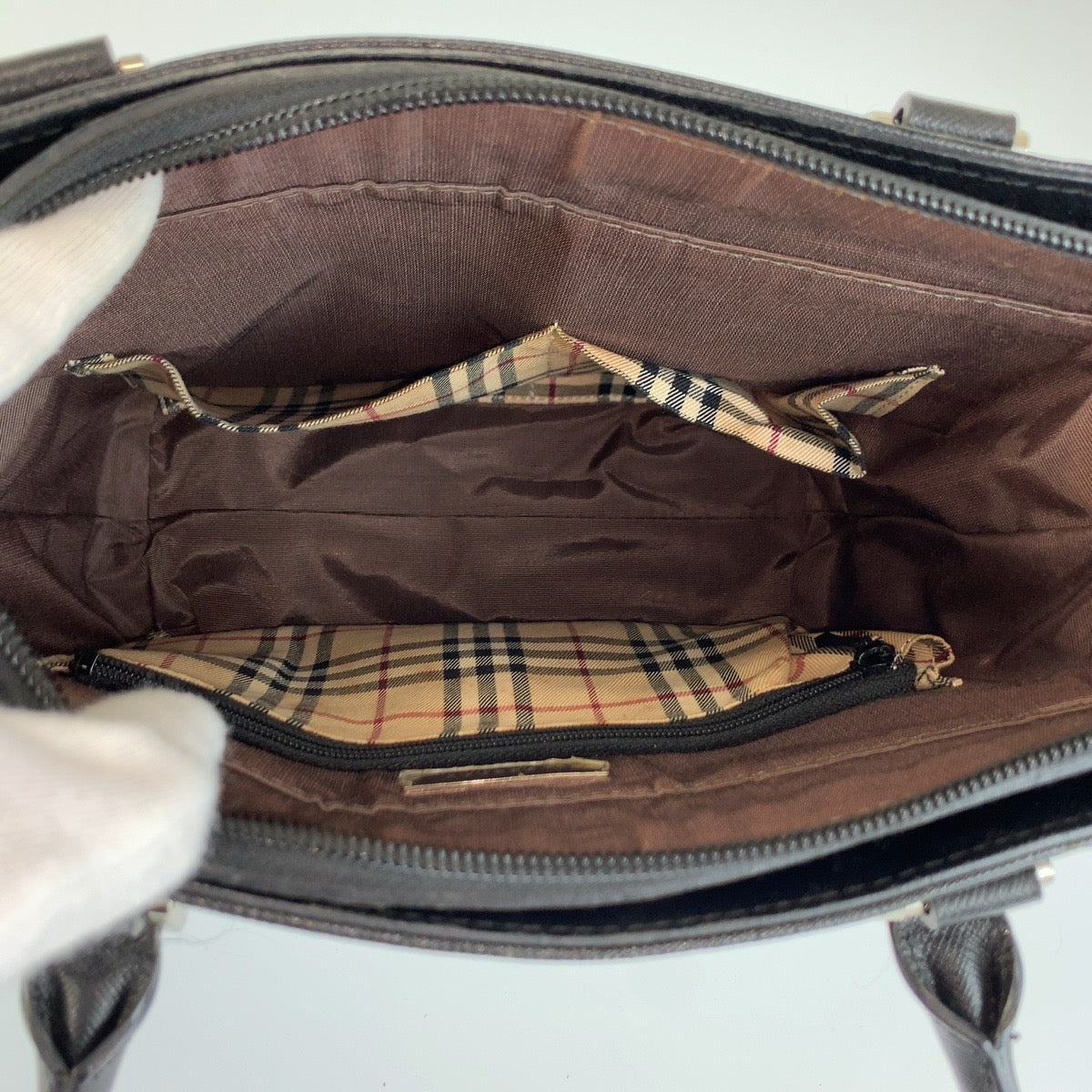 BURBERRY バーバリー 中チェック柄 ブラック 黒 シルバー金具 レザー トートバッグ ショルダーバッグ レディース AB34