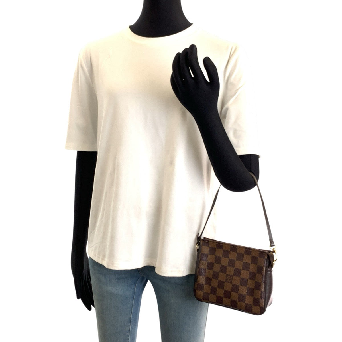 LOUIS VUITTON ルイヴィトン ダミエ トゥルース メイクアップ ブラウン ゴールド金具 PVC N51982 ハンドバッグ アクセサリーポーチ レディース AB56