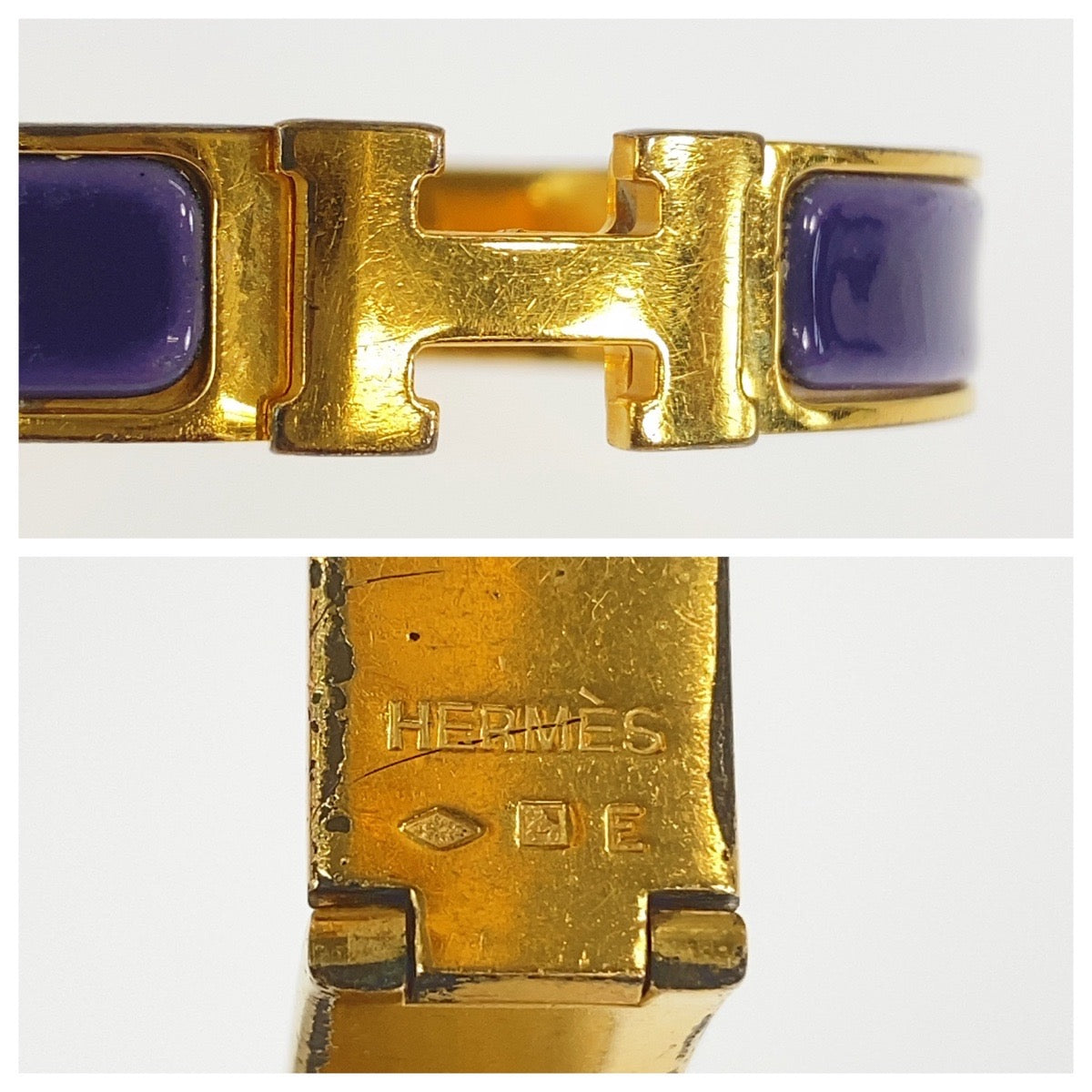 HERMES エルメス アネモネ クリックH パープル ゴールド金具 エナメル / メタル バングル ブレスレット □E刻印 レディース B50