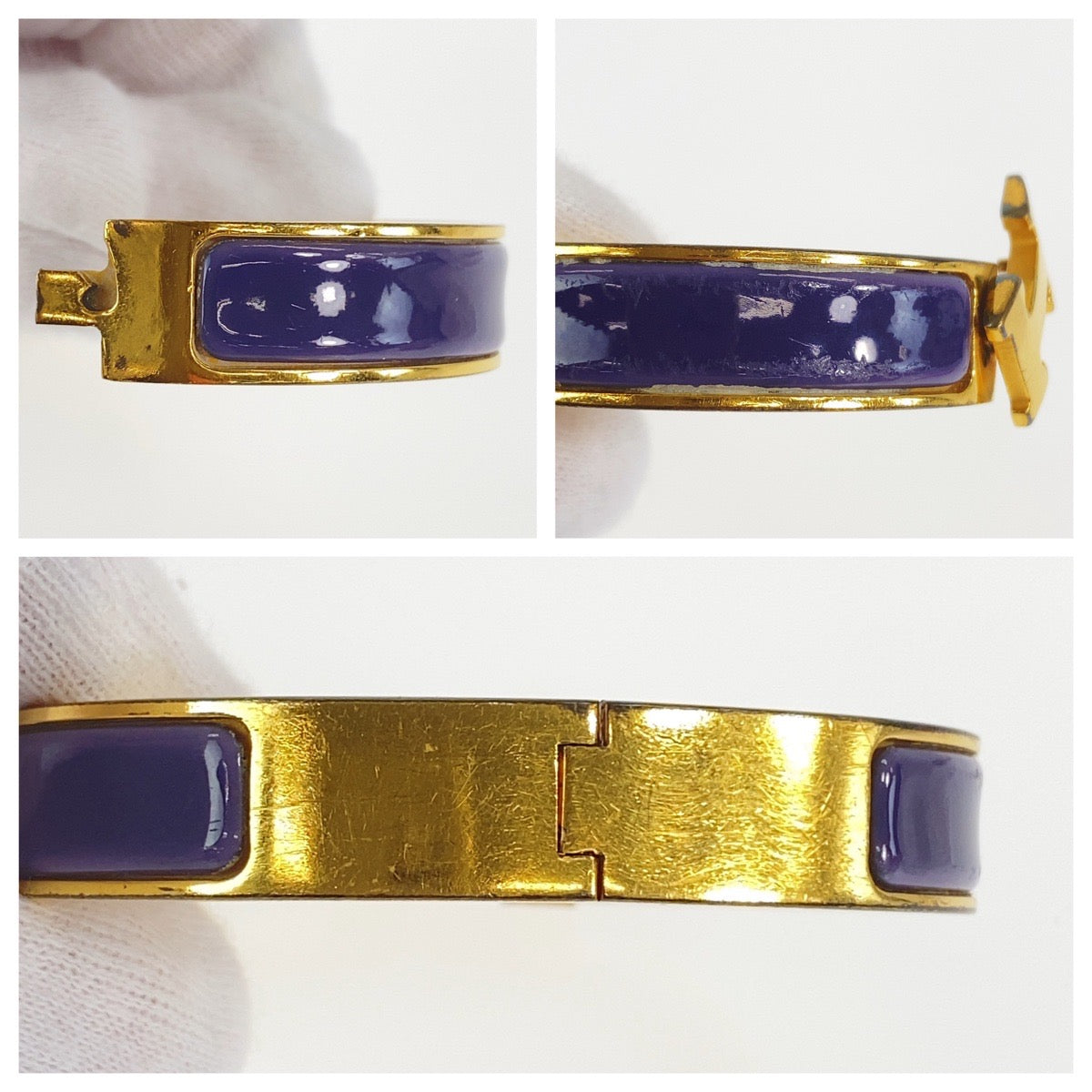 HERMES エルメス アネモネ クリックH パープル ゴールド金具 エナメル / メタル バングル ブレスレット □E刻印 レディース B50