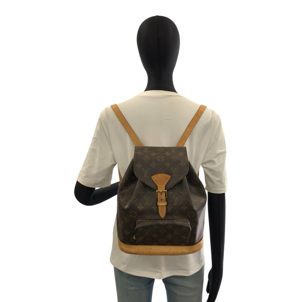 LOUIS VUITTON ルイヴィトン モノグラム モンスリMM ブラウン ゴールド金具 PVC / レザー M51136 リュックサック バックパック レディース B65