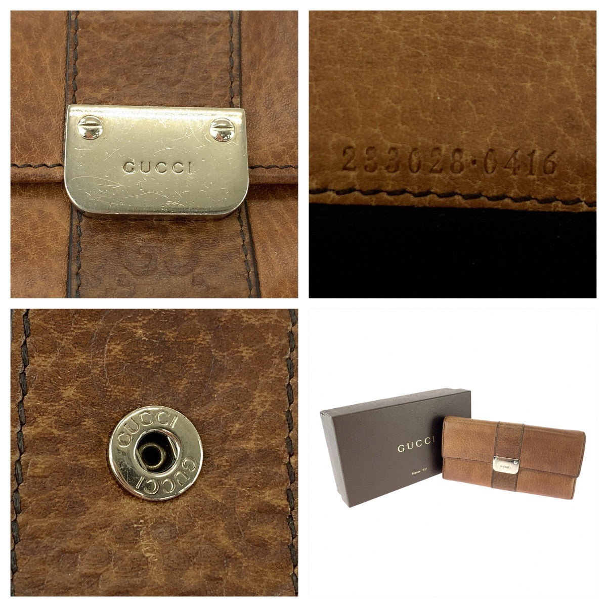 GUCCI グッチ グッチシマ ブラウン シルバー金具 レザー 233028 長財布 ロングウォレット レディース B18