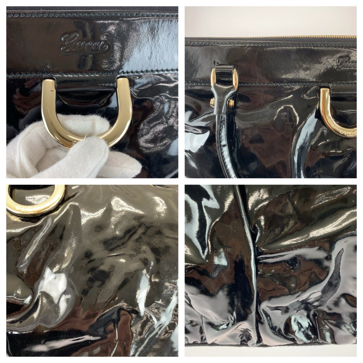 GUCCI グッチ アビー ブラック 黒 ゴールド金具 エナメル 190248 トートバッグ ハンドバッグ レディース B26