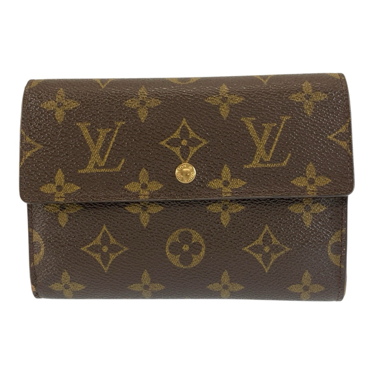 LOUIS VUITTON ルイヴィトン モノグラム ポルトトレゾール エテュイ パピエ ブラウン ゴールド金具 PVC M61202 三つ折り 折財布 レディース AB31