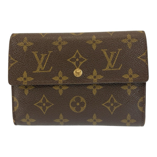 LOUIS VUITTON ルイヴィトン モノグラム ポルトトレゾール エテュイ パピエ ブラウン ゴールド金具 PVC M61202 三つ折り 折財布 レディース AB31