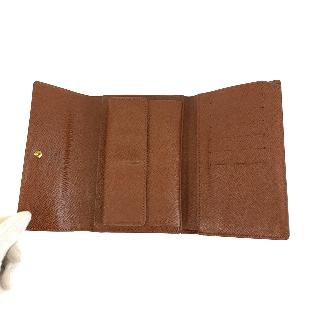 LOUIS VUITTON ルイヴィトン モノグラム ポルトトレゾール エテュイ パピエ ブラウン ゴールド金具 PVC M61202 三つ折り 折財布 レディース AB31