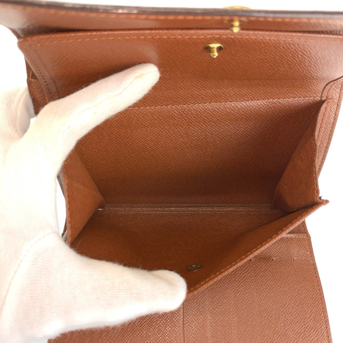 LOUIS VUITTON ルイヴィトン モノグラム ポルトトレゾール エテュイ パピエ ブラウン ゴールド金具 PVC M61202 三つ折り 折財布 レディース AB31