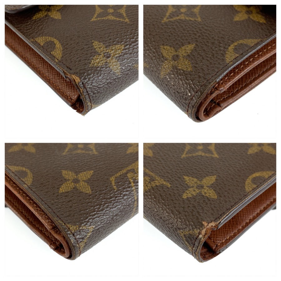 LOUIS VUITTON ルイヴィトン モノグラム ポルトトレゾール エテュイ パピエ ブラウン ゴールド金具 PVC M61202 三つ折り 折財布 レディース AB31