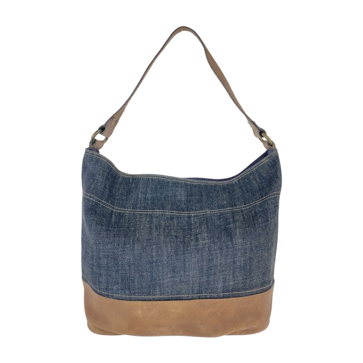 BURBERRY BLUE LABEL バーバリーブルーレーベル ネイビー ブラウン デニム / レザー ショルダーバッグ 2WAY レディース B14