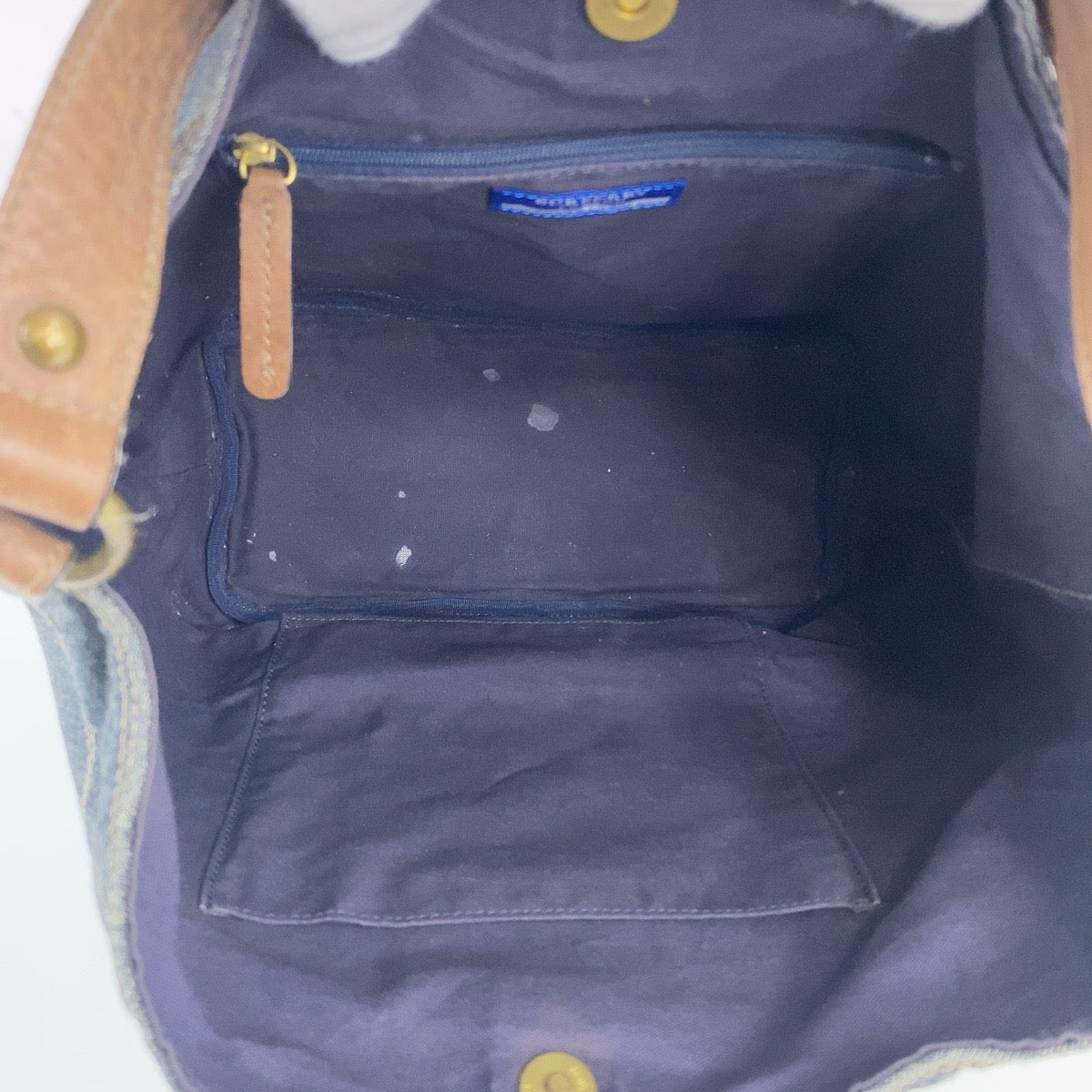 BURBERRY BLUE LABEL バーバリーブルーレーベル ネイビー ブラウン デニム / レザー ショルダーバッグ 2WAY レディース B14