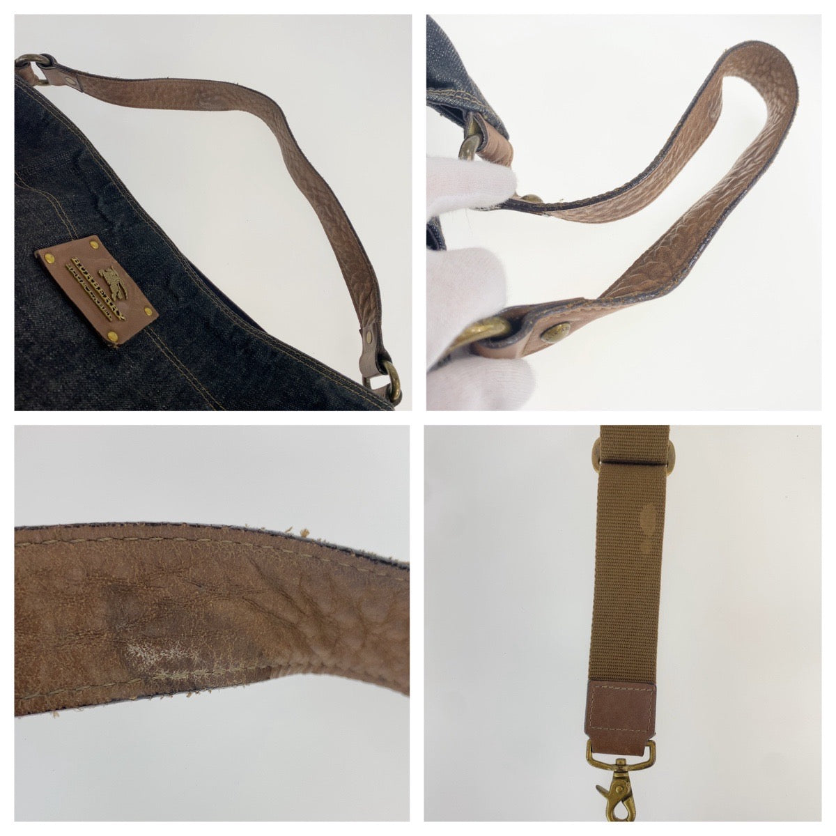 BURBERRY BLUE LABEL バーバリーブルーレーベル ネイビー ブラウン デニム / レザー ショルダーバッグ 2WAY レディース B14
